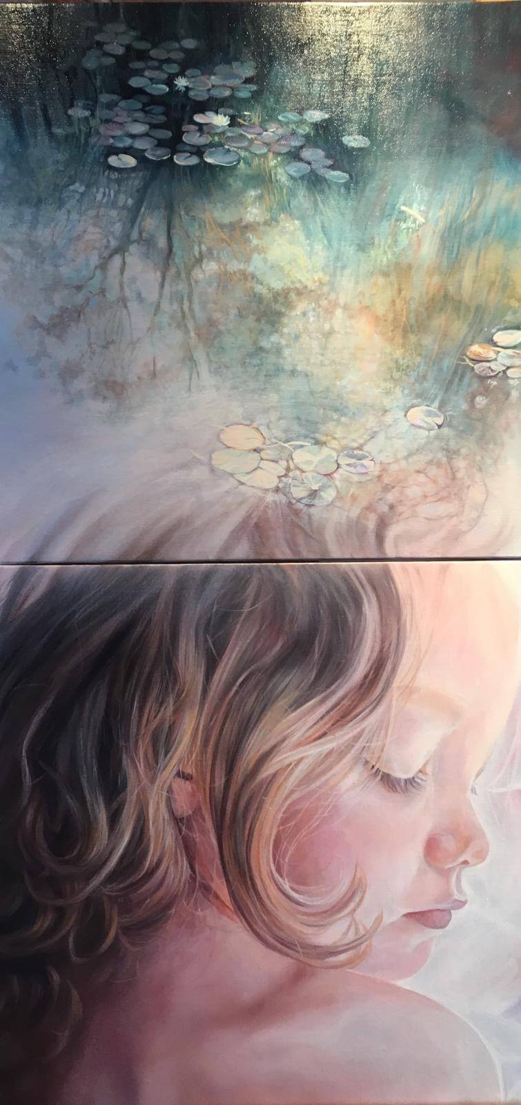 Enfant et nympheas par Sybil Aubin